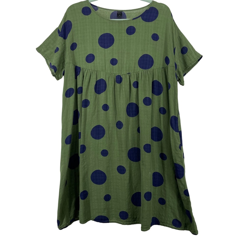 Emery Rose Size XL Babydoll Dress Green Polka Dot Short Sleeve Cotton Blend Boho